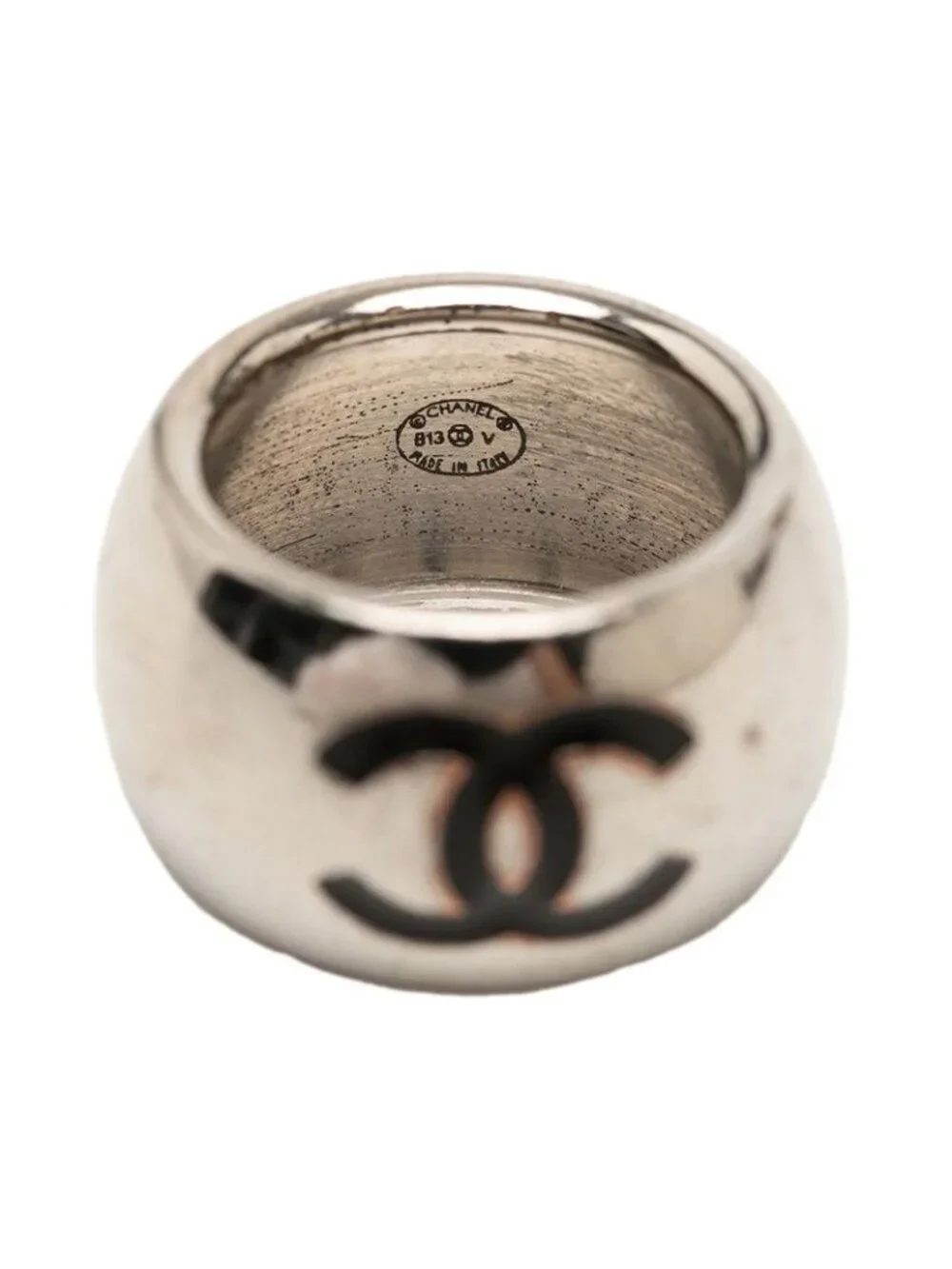 Chanel CC Logo Ring Silver Metal